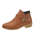 thumbnail image 2 of Willtoo Women’S Leather Buckle Strap Chunky Ankle Boots With Side Zipper Fashion Pointed Toe Stacked Block Low Heel Non Slip Short Boots Working Party Dress Boots Brown, 2 of 6