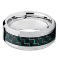thumbnail image 3 of 9mm Polished Silver Tungsten Carbide Wedding Band Green Carbon Fiber Center Mens Comfort Fit Ring 12, 3 of 4