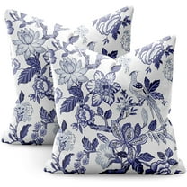 Chinoiserie Pillow Covers 20x20 Set of 2,Blue Birds Flowers Pillow Covers Outdoor Decorative Linen Pillow Covers for Couch Bed Sofa Cushion Farmhouse Pillowcases