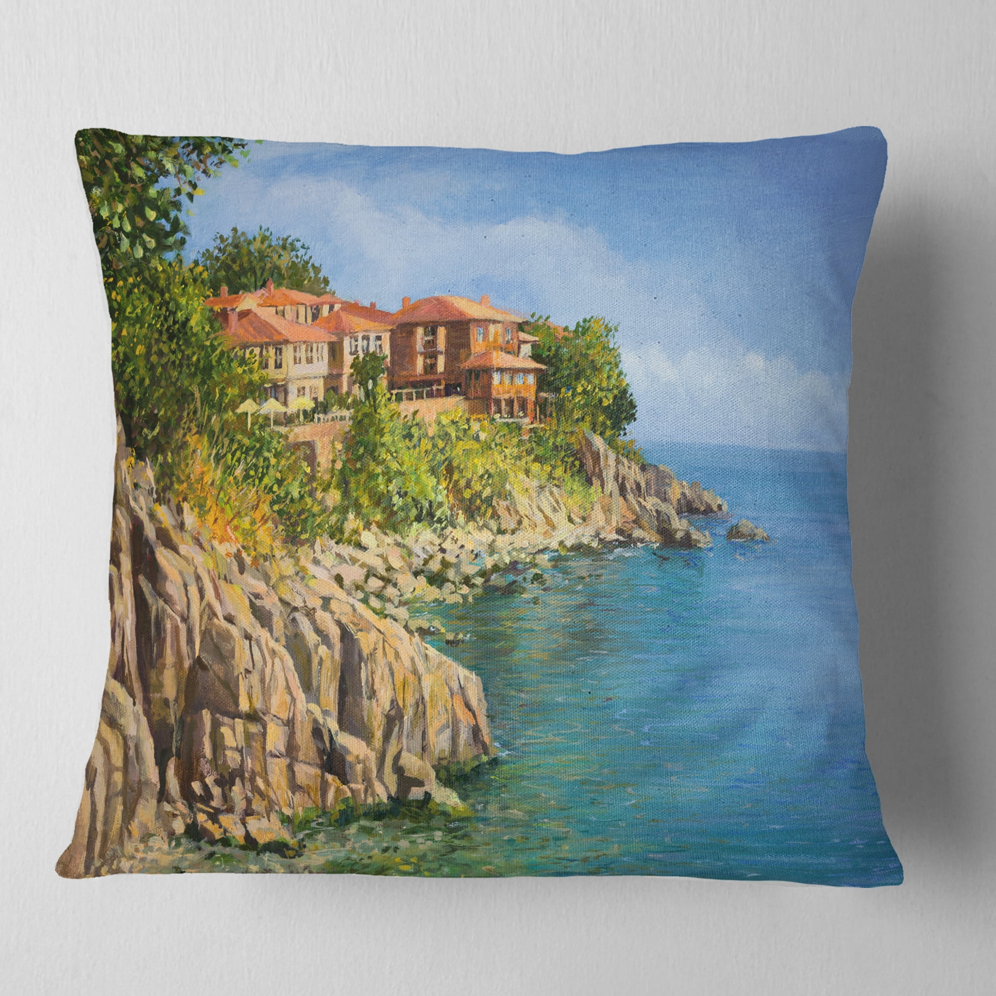 Designart Blue Summer Sea - Landscape Painting Throw Pillow - 18x18