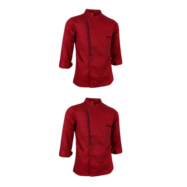 Naiovety Retro Chef Jacket Coat Uniform Long Kitchen Hotel Apparel Sleeve Rojo 2XL 2piezas