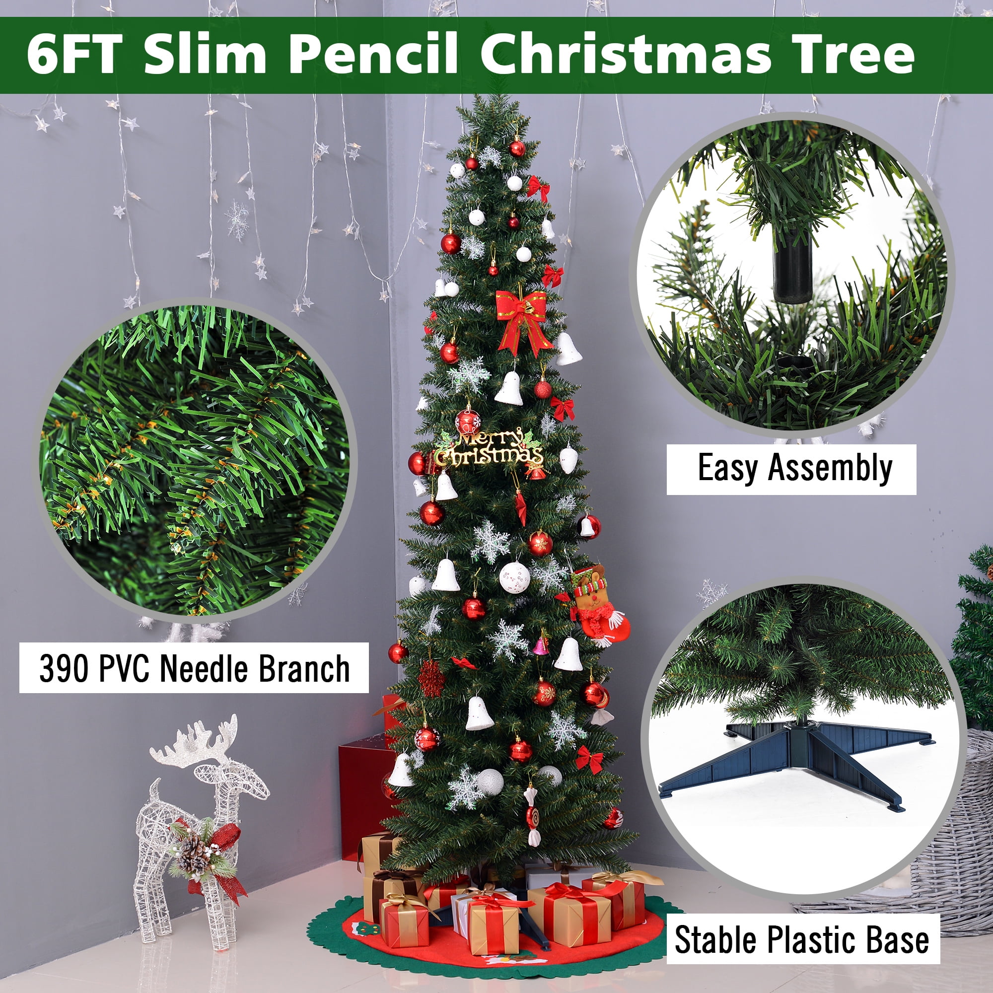 Homcom Unlit Slim Noble Fir Hinged Artificial Christmas Tree With