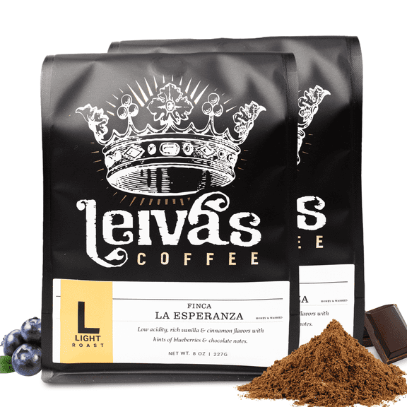 Leiva’s Ground Light Roast Coffee, Roasted to Order, Small Batch Guatemalan Beans – Finca La Esperanza Single Origin Coffee Ground w/ Vanilla, Cinnamon & Chocolate Notes - Low Acidity Roast 2 Pack