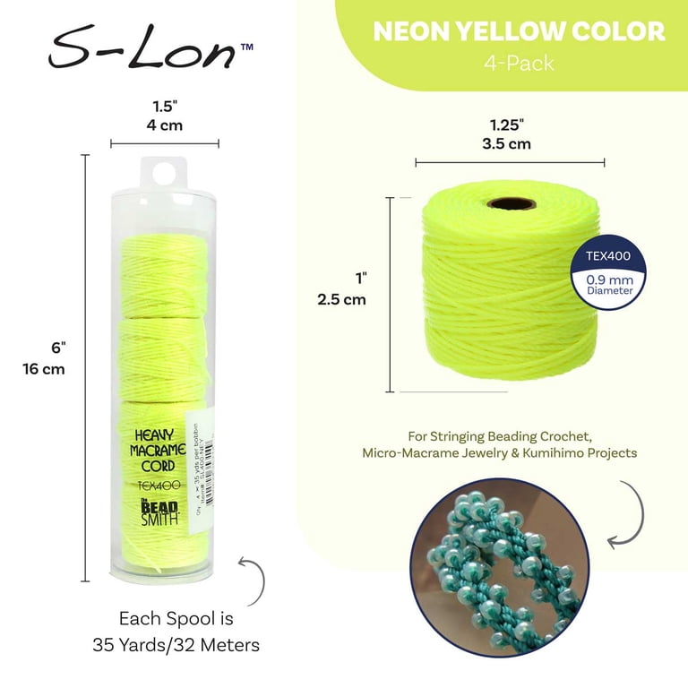 The Beadsmith S-Lon Heavy Nylon Cord – Neon Yellow Color – TEX400