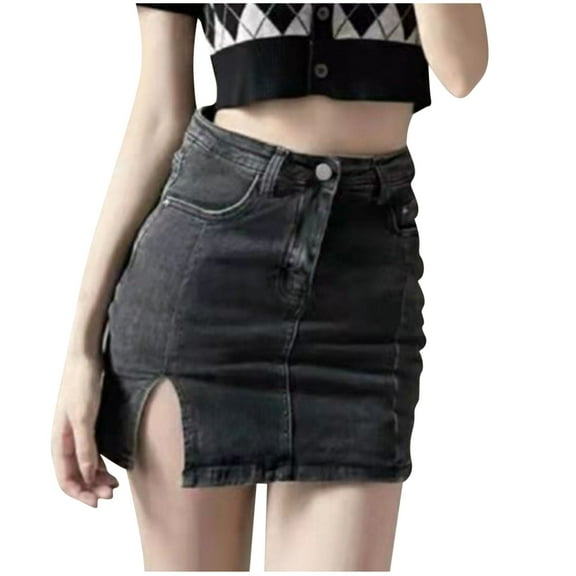 Perfectbot Women's Jean Skorts, Denim Skirts with Built-in Shorts & Side Slit, Summer Trendy Skorts
