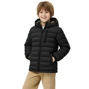 Wantdo Big Boys Insulated Winter Jacket Lightweight Packable Quilted Coat with Hood Black 14-16