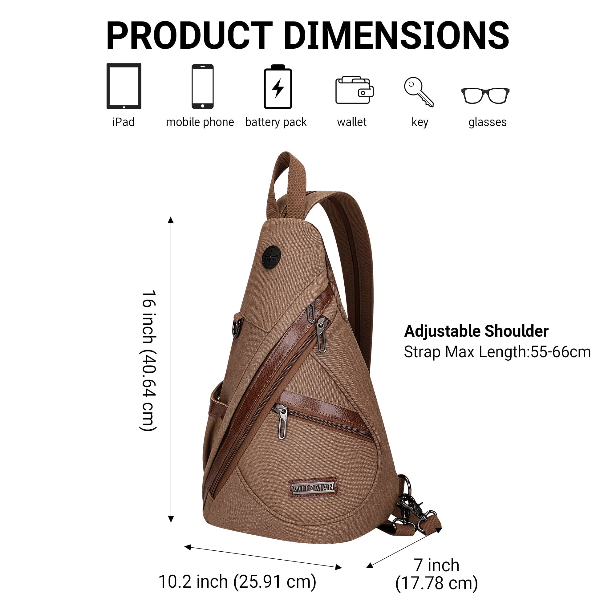 WITZMAN Canvas Sling Bag for Men Women Convertible Sling Backpack Crossbody Vintage Chest Bag Travel Casual Daypack(A8003 Brown)