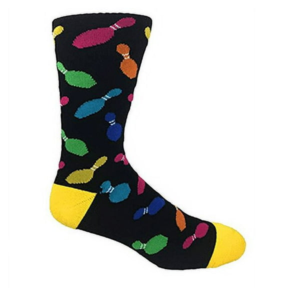 MOXY Socks Black and Rainbow Cosmic Bowling Pins Premium Dress Crew Socks