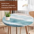 thumbnail image 3 of Ombre Blue Coastal Round Tablecloth 36-44 Inch Round Fitted Table Cloth with Elastic Edge, Summer Ocean Beach Gradient Waves Beige Waterproof Table Cover Protector for Outdoor Picnic Party Dining, 3 of 9
