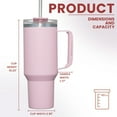 thumbnail image 2 of JUSTLET 40 oz Vacuum Insulated Stainless Steel Travel Mug, Tumbler with Handle & Straw, Blush, 2 of 9