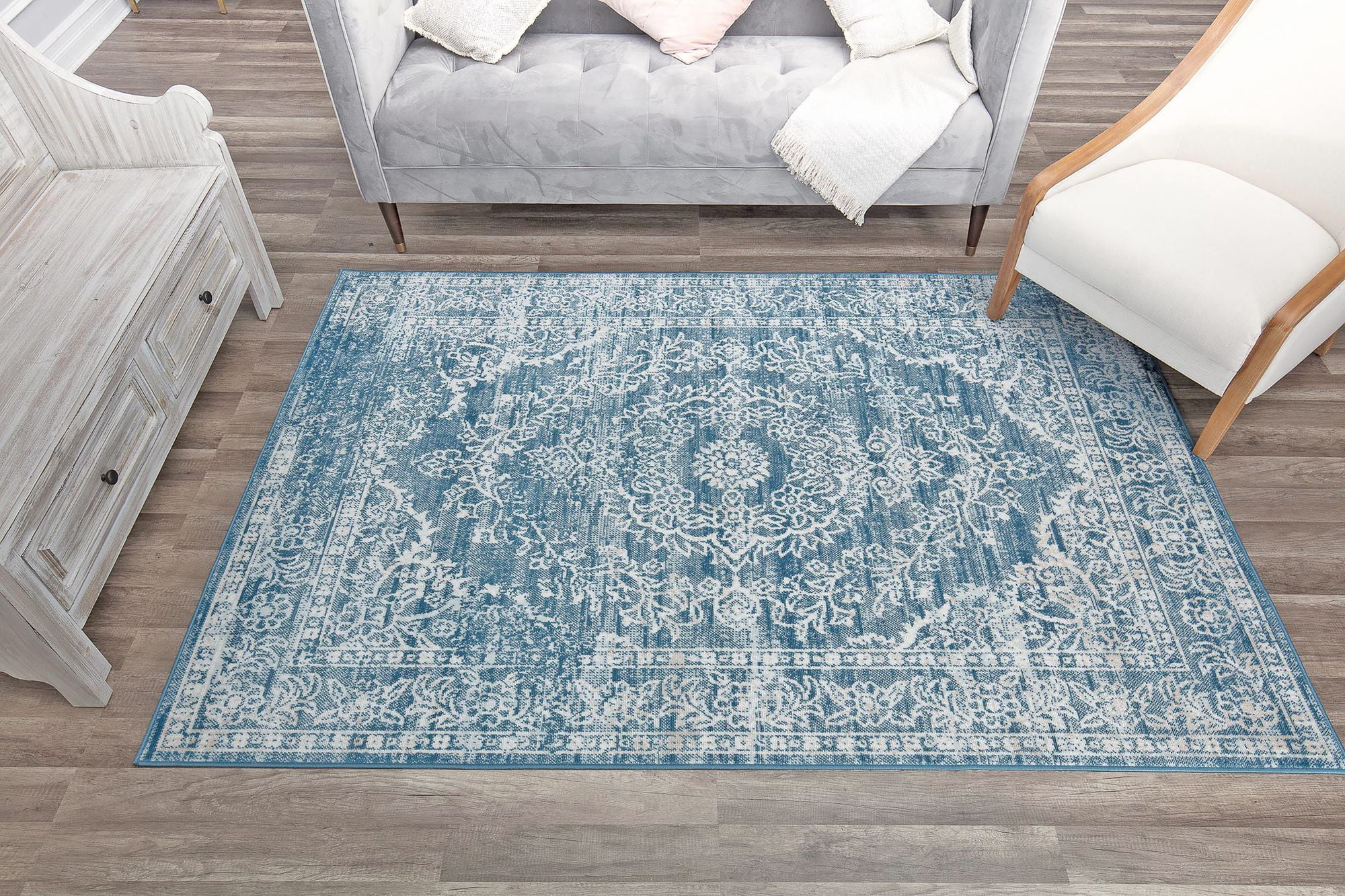 Freida FY70A Blue Frost Vintage Farmhouse Blue Area Rug, 8'x10'