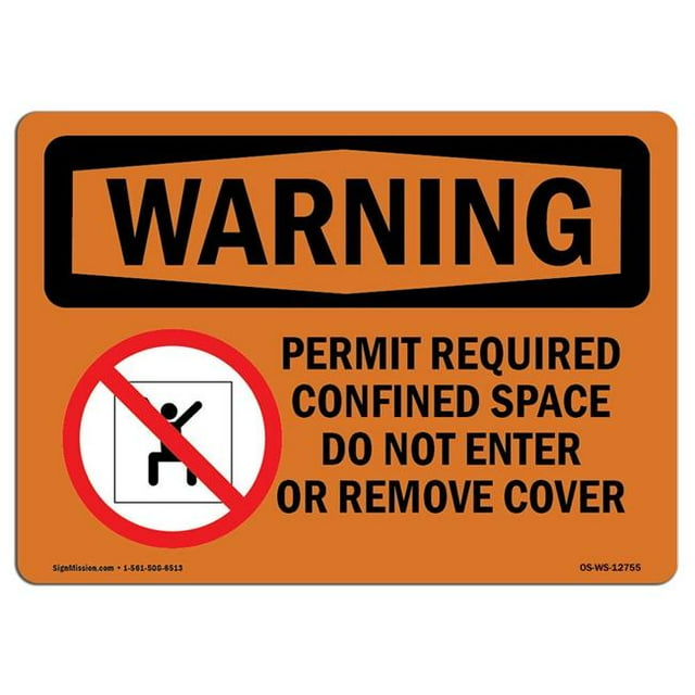 SignMission OS-WS-A-1218-L-12755 12 x 18 Po Panneau d'Avertissement OSHA - Permis Requis Confiné avec Symbole