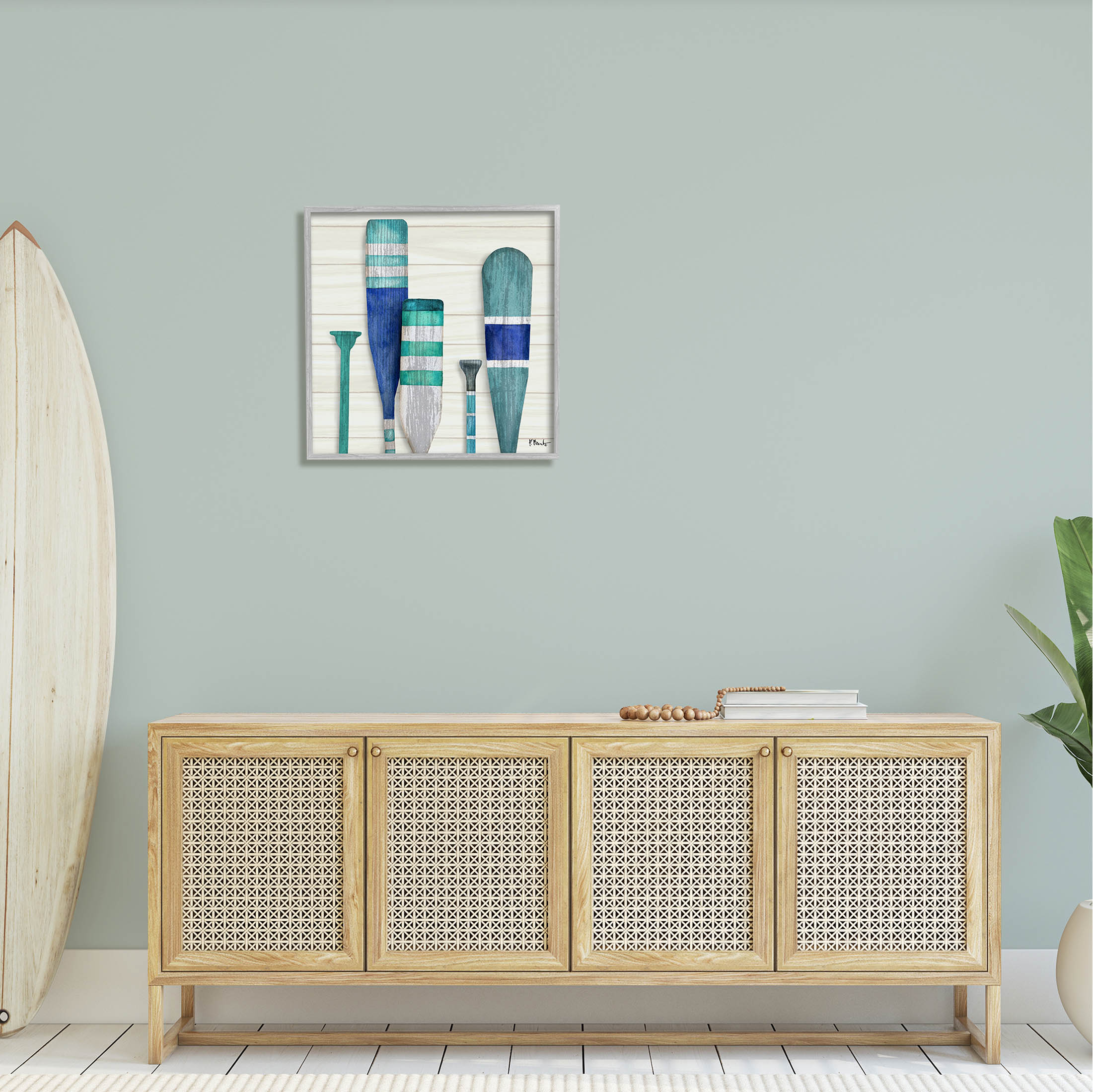 Stupell Industries Port Oars Blue Green Striped Patterns Graphic Art Gray Framed Art Print Wall Art, Design by Paul Brent