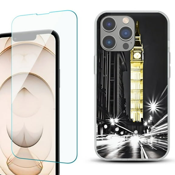 OneToughShield ® for iPhone 15 Pro Max Shockproof Fashion Phone Case, with Tempered Glass Screen Protector - London Night