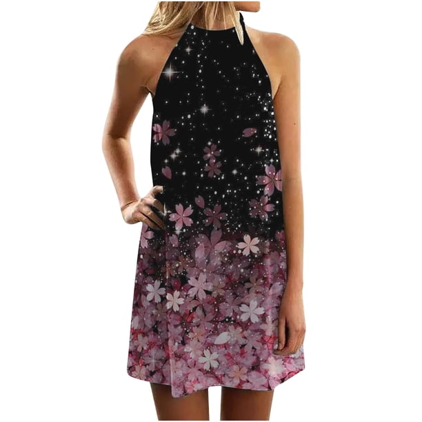 Moda mujer verano Casual Pullover impresión Sexy sin mangas MIni vestido Fridja hjkh4848
