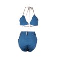 thumbnail image 2 of Genuiskids Womens Denim Bikini Set Tassels Edge Hanging Neck Tie Up Sexy Backless High Waisted 2 Piece Swimsuits Bathing Suit, 2 of 4