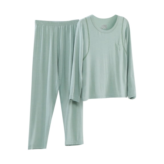 FFENYAN Kids Solid Color Summer Pajama Set - Unisex Air Conditioning Outfit Two-Piece Home Wear for Ages 2-16 - Long Sleeve Top and Long Pants Suit