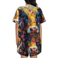 thumbnail image 6 of Uemuo Colorful Daisy Sunflower Cow Pattern Women's Short-Sleeved Pajama, Button-Front Loungewear, 2-Piece Summer Sleepwear, Elastic Drawstring Shorts-Large, 6 of 7