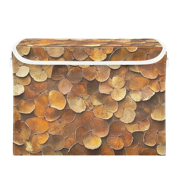 Brown Three Leaf Large Storage Bins with Linen Collapsible Lid Storage Box 16.7 x 12.6 x 11.8in