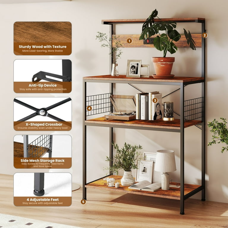 Kitchen Storage Plant Stand Bakers Rack Garvee Kitchen Bakers Rack With  Power Outlet, 6-Tier Microwave