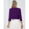 thumbnail image 6 of Chiclily Women's 3/4 Sleeve Cropped Cardigans Sweaters Lightweight Open Front Short Shrugs for Dresses, Purple XL, 6 of 6