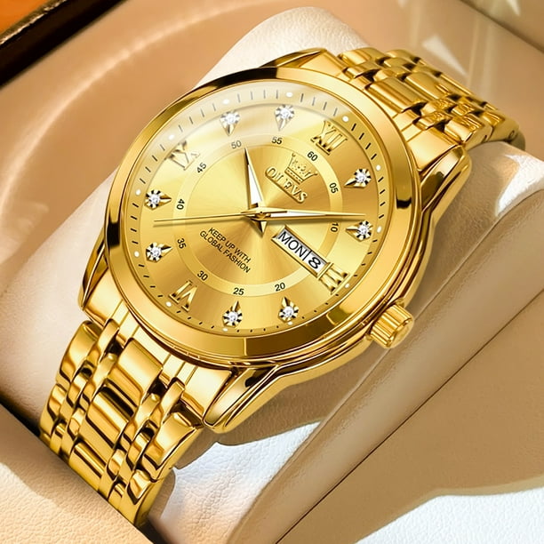 Mens gold stainless steel watch deals