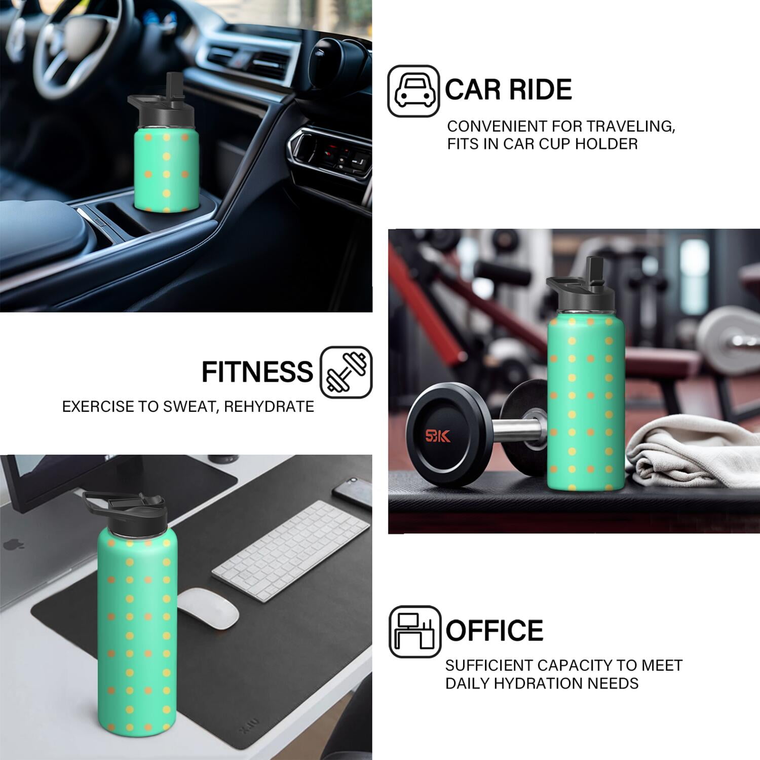 Modern 18 oz Insulated Stainless Steel Water Bottle with Straw & Cleaning Brush , Leakproof, BPA-Free, 304 Stainless Steel, Wide Mouth, Travel Mug for Car, Gym, Office