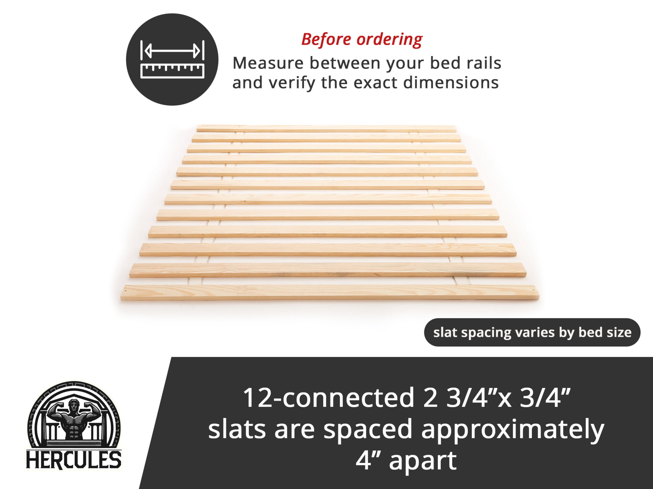 Hercules Xtreme Heavy-Duty Solid Bed Wood Slats | Durable Bed Slats for Mattress Support | Sturdy Bed Support Slats | Bunkie Board Replacement, Easy Assembly, & No Box Spring Needed | Euro Twin