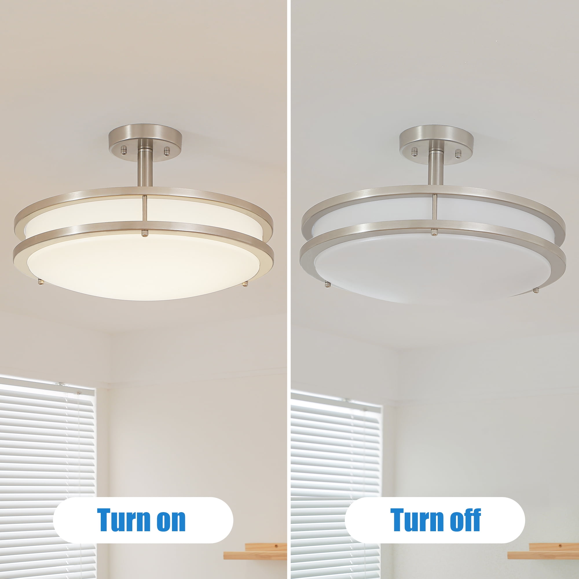 Lucere 14'' Modern LED Semi Flush Mount Ceiling Light Fixture ,Brushed Nickel Ceiling Light, 4000K Cool White, Dimmable, CETL Listed, Modern Lamps for Living Room Ceiling