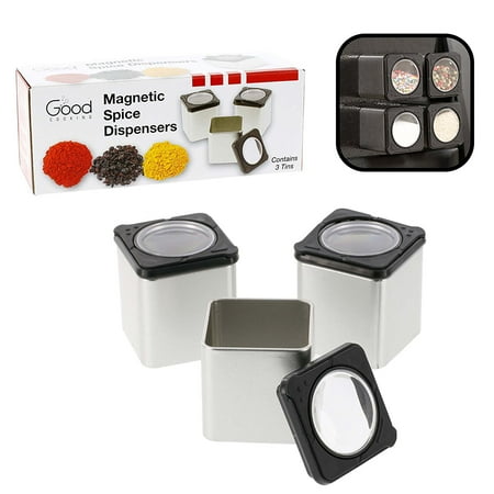 Doors Box Set Magnetic Spice Jars - Tins Attach to Most Refrigerator Doors - Shake or Pour Containers (Set of 3 Dispensers) ()