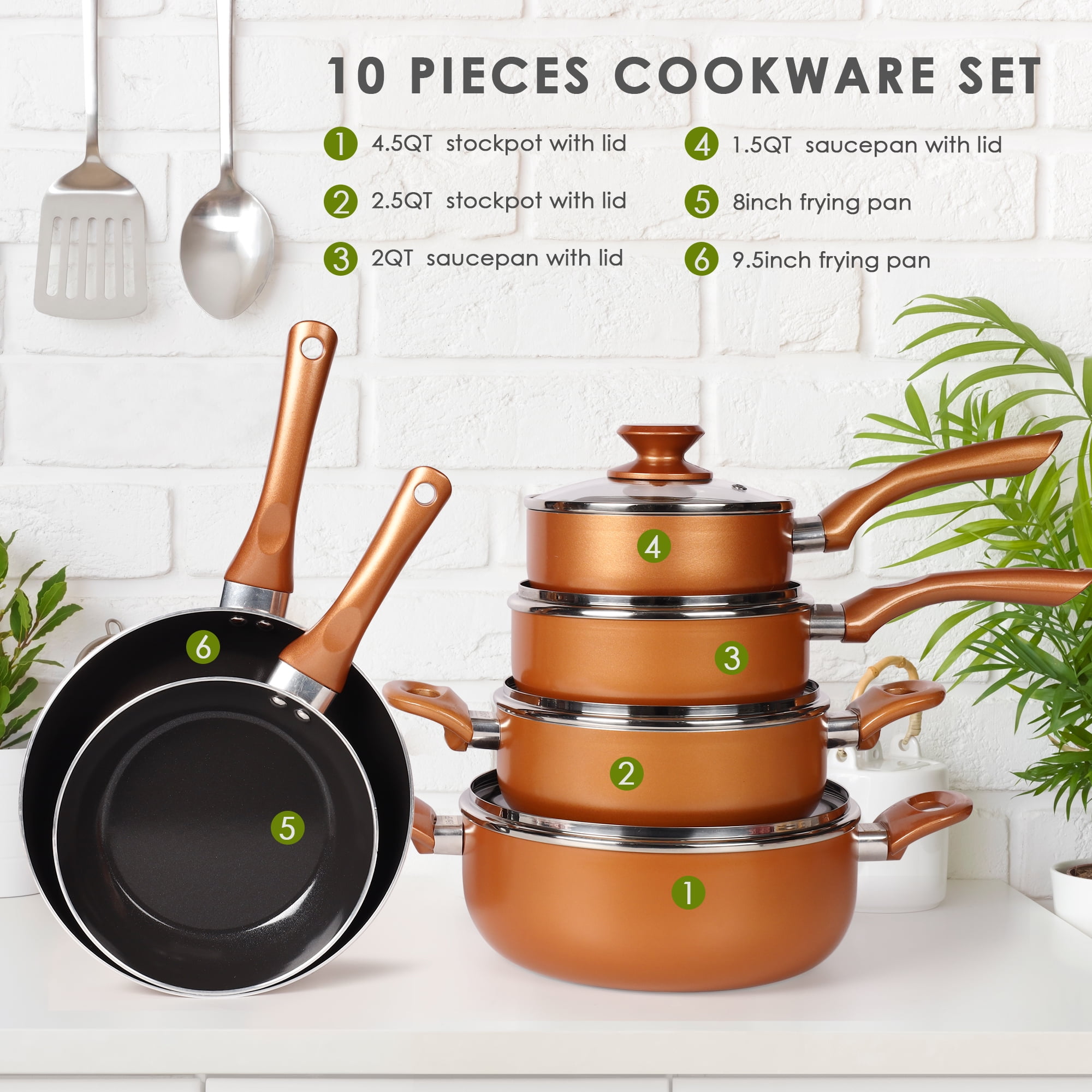 Scafild  6-Piece Aluminum Non-Stick Ceramic Cookware Set - Copper 
