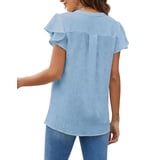 Women's Ruffle Sleeve Blouse - Dressy Business Casual Top For Summer, Crew Neck