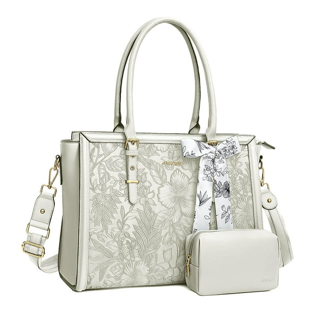 Bolsa MOSISO para portátil, piel sintética, 15.6 a 16 pulgadas, para mujer, color beige