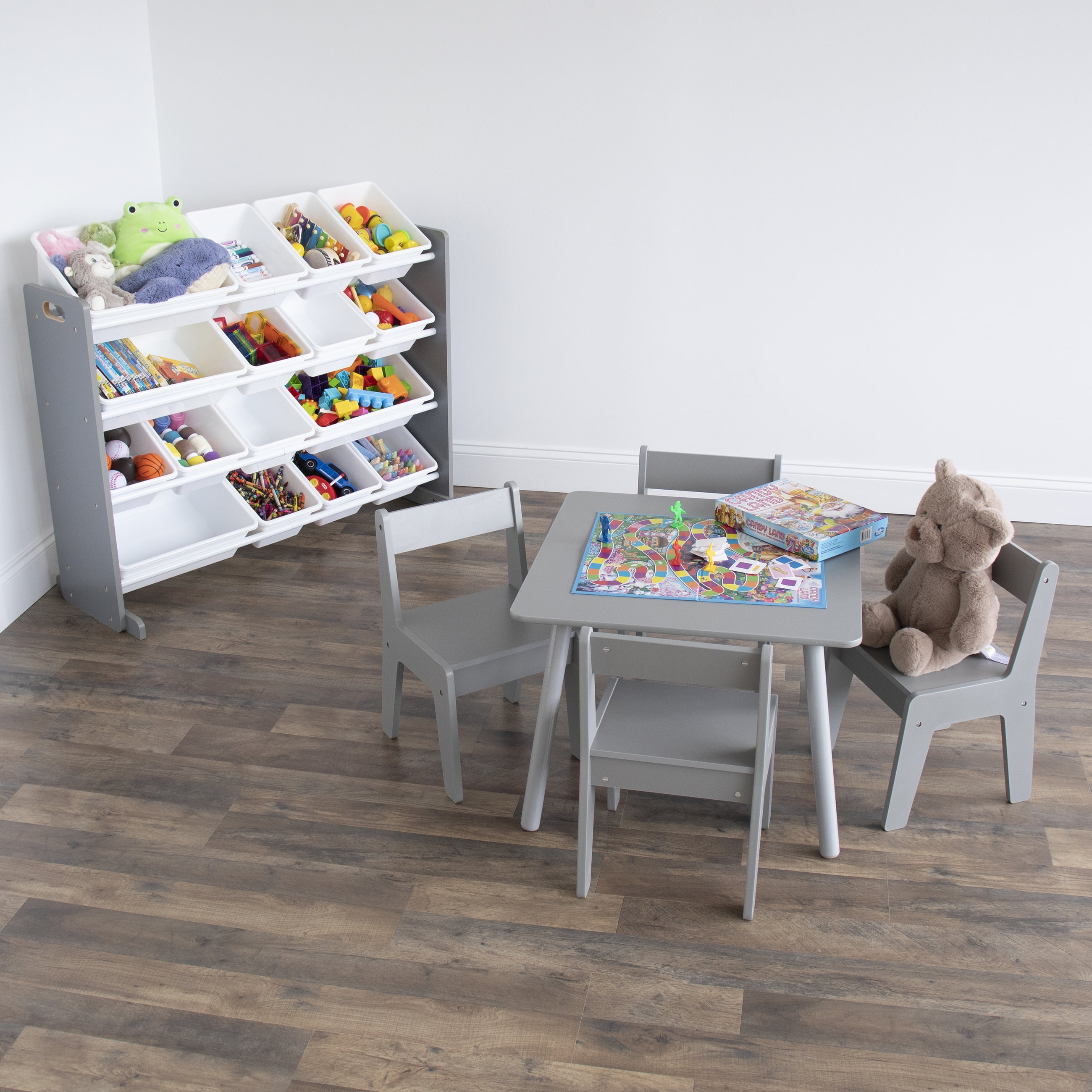 Humble Crew Primary Kids Wood Table and 4 Chairs Set, Natural Wood 