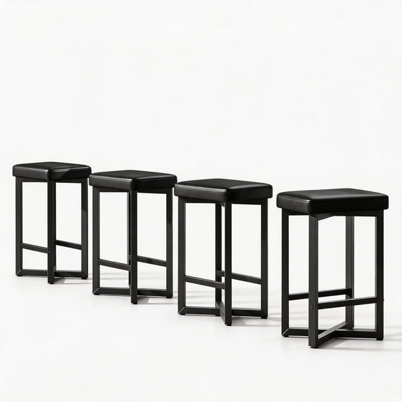 24-Inch Counter Height Bar Stools Set of 4, Modern Backless PU Leather Kitchen Island Stools with Metal X-Frame, Black