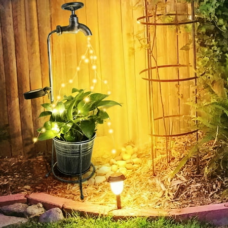 

Solar Water Faucet Light Warm White LED String Art Light Solar-Powered Intelligent Waterproof Decoration Plant Pot Light for Garden Patio Pathway Lawn Courtyard