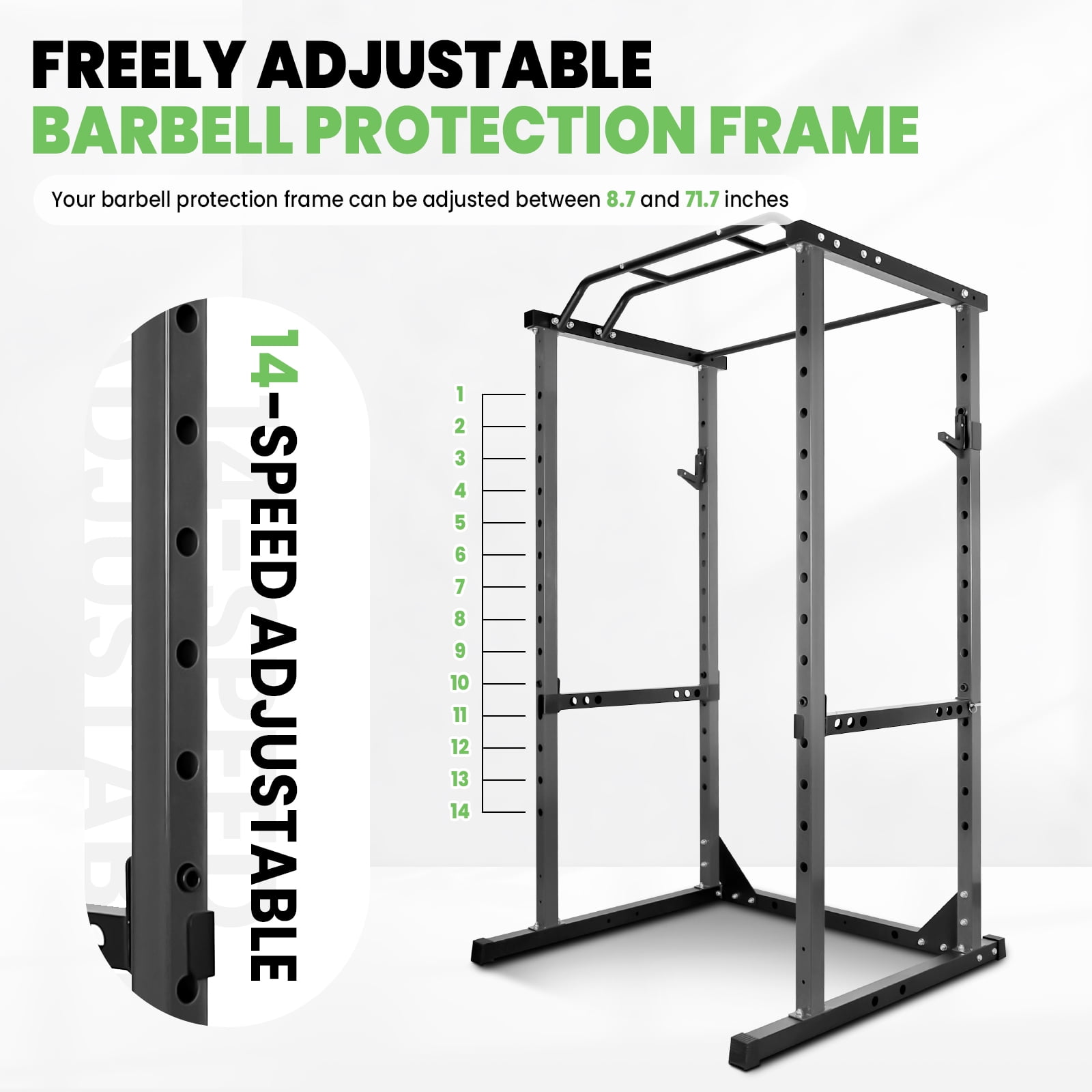 Squat Stand Rack, Weight Workout Machine, Rack Cage for Weight Training, Power Rack - Adjustable Safety Bars Space-Saving Silver 1200lb Capacity for Home Fitness