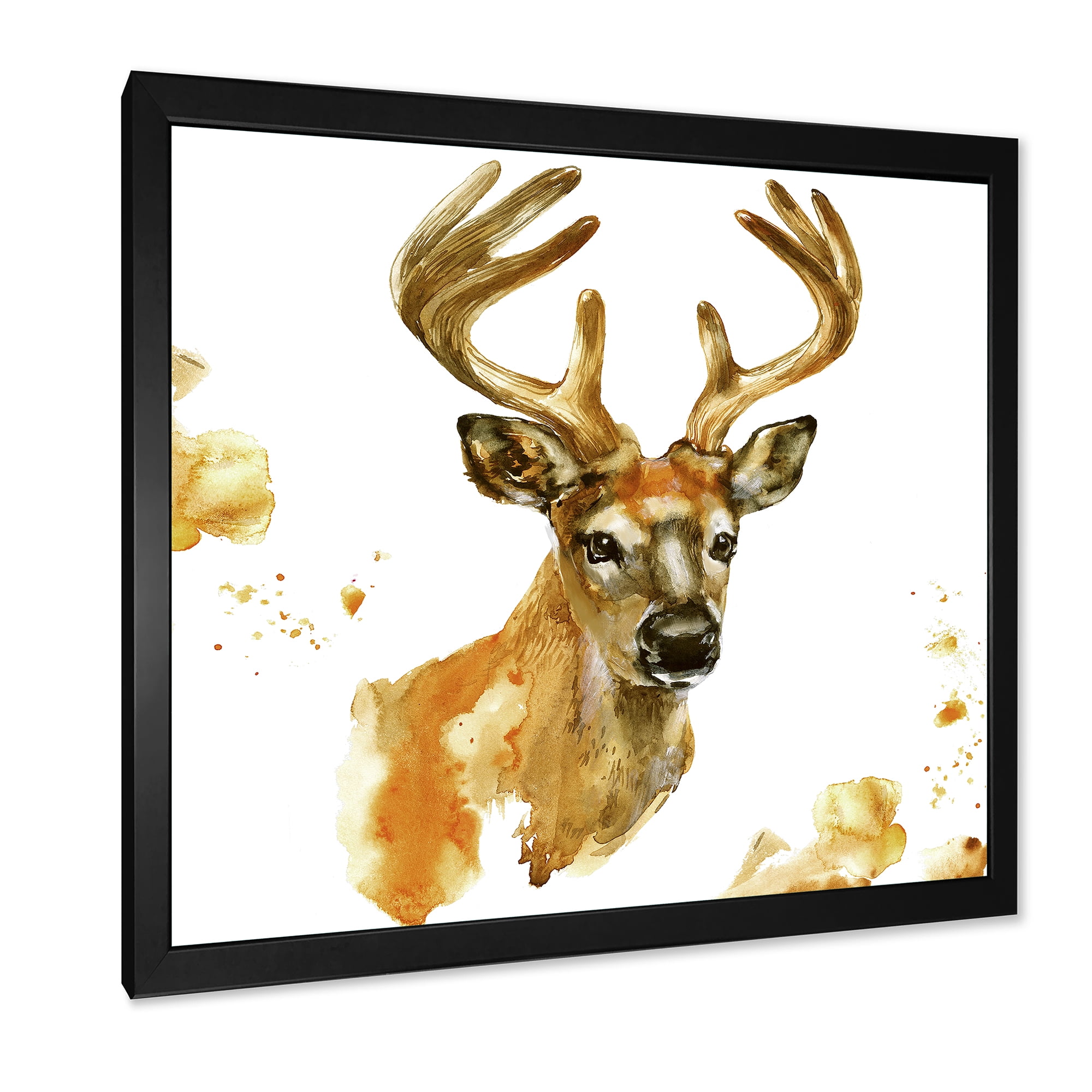 Designart 'Abstract Portrait Of Deer With Big Horns' Farmhouse Framed Art Print