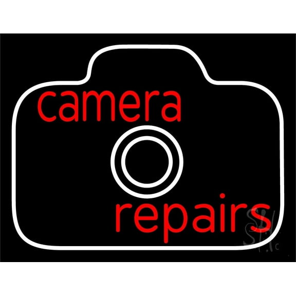 Camera Repairs LED Neon Sign 15 x 19 - inches, Clear Edge Cut Acrylic Backing, with Dimmer - Bright and Premium built indoor LED Neon Sign for Computer & Electronics store decor.