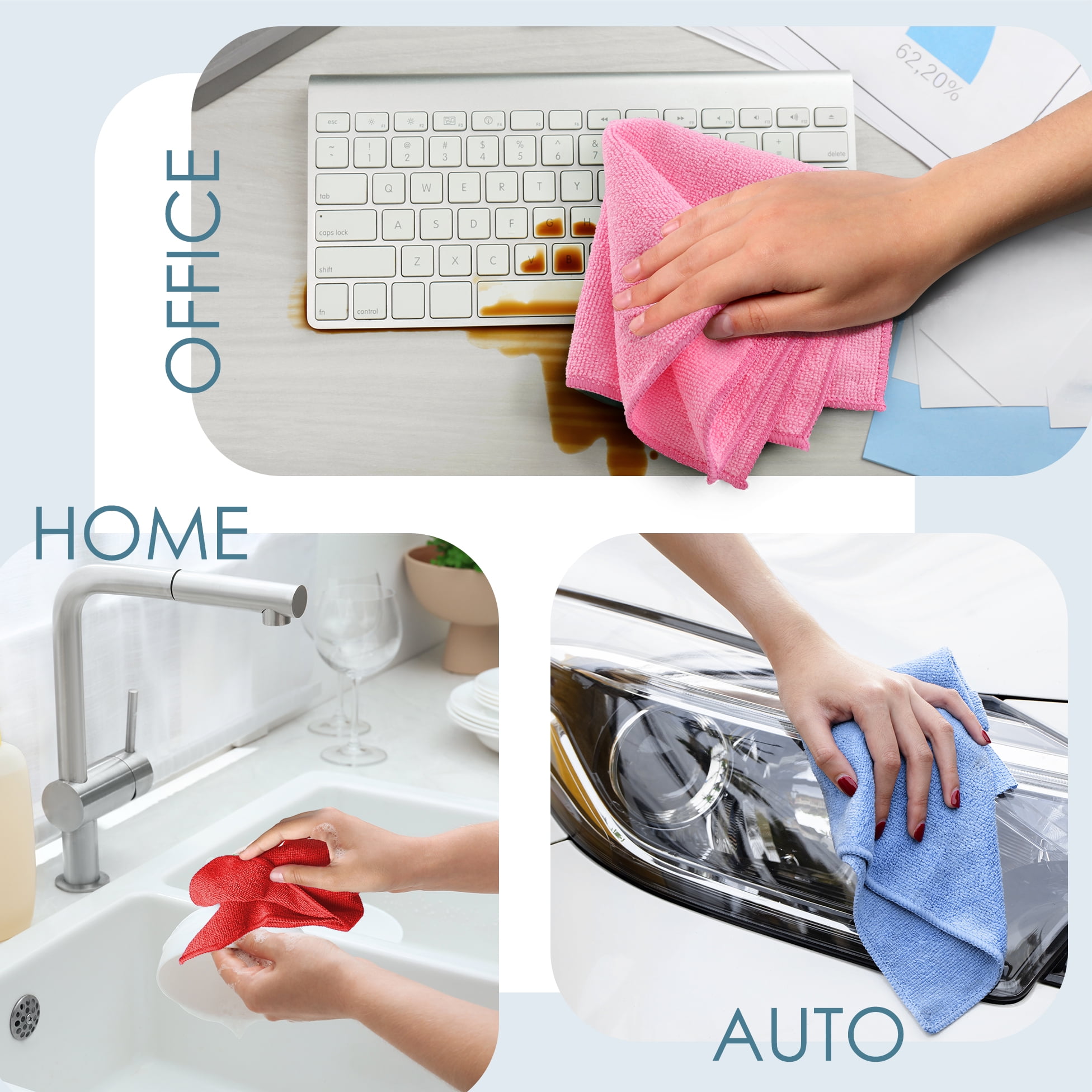 LammaLoe Microfiber Cleaning Cloths, Super Absorbent Cleaning Rags & Car Towels Lint Free, 12x12 Multi-Purpose, 48 Pack, Pink