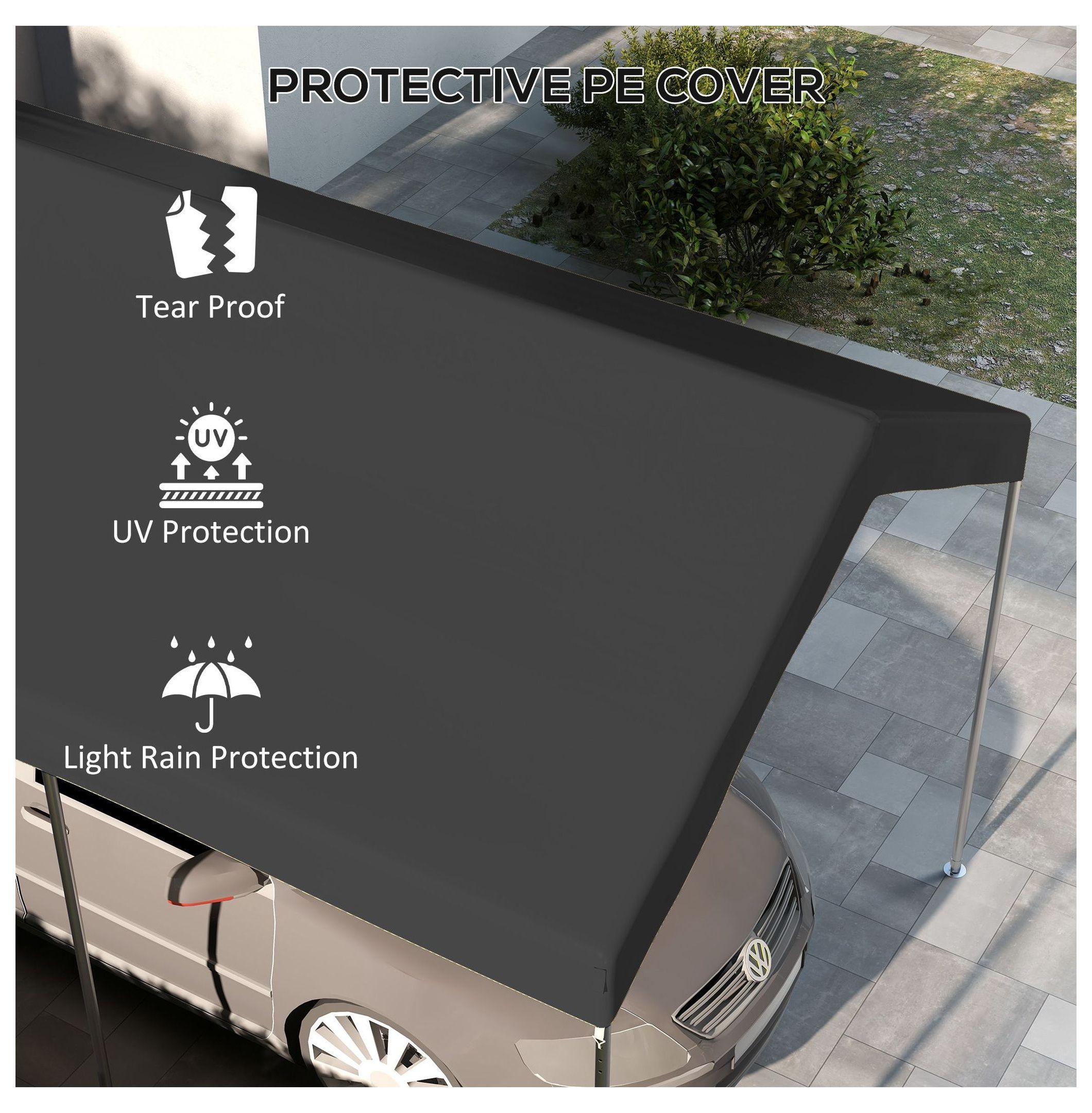 10x20 Carport Canopy Replacement Cover, UV Resistant, Dark Gray - with Bungee Cords - Fits 84C-386V00 & 84C-207 Series - Outdoor Car Tent Top