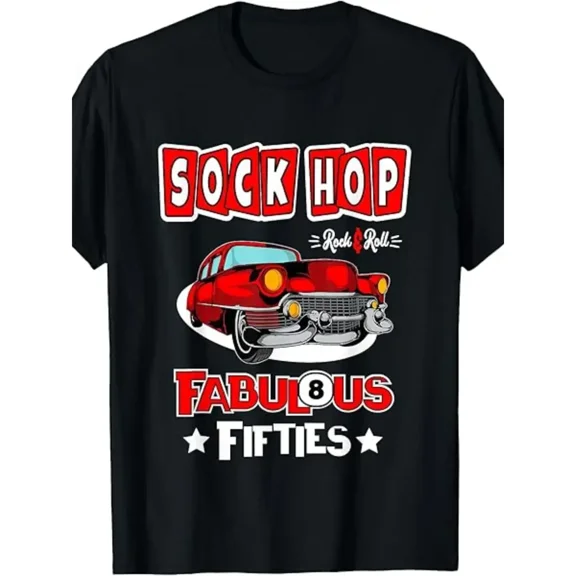 Men's Retro T-Shirt, Rockabilly 50s Sock Hop Graphic Print, Casual Knit Fabric
