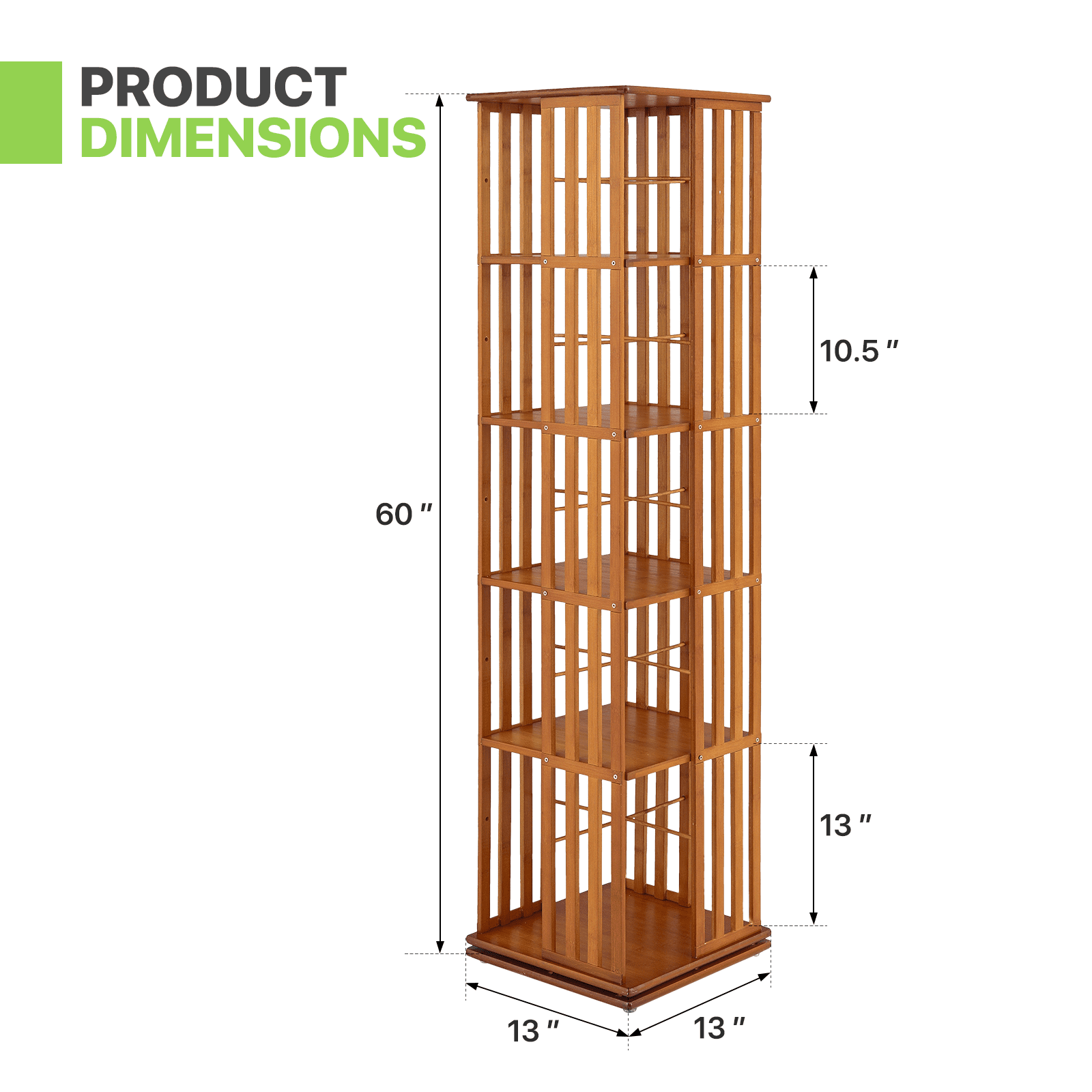 Magshion Bamboo Revolving Bookshelf 360 Degrees, 5-Tiers Free Standing Rotating Bookcase, Storage Rack for Home, Study, Office, Brown