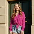 thumbnail image 6 of Button Down Shirt for Women Casual Long Sleeve Oversize Fit with Pocketl Hot Pink, 6 of 7