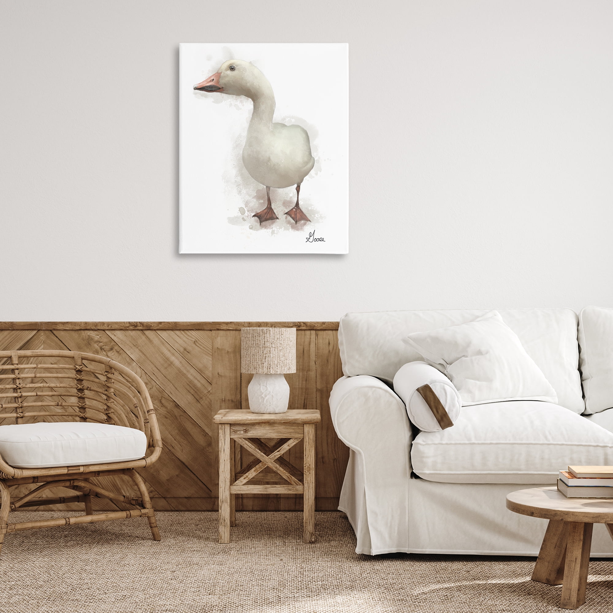 Stupell Industries White Farm Goose Animals Painting Wrapped Canvas Art Print Wall Art, 30 x 40