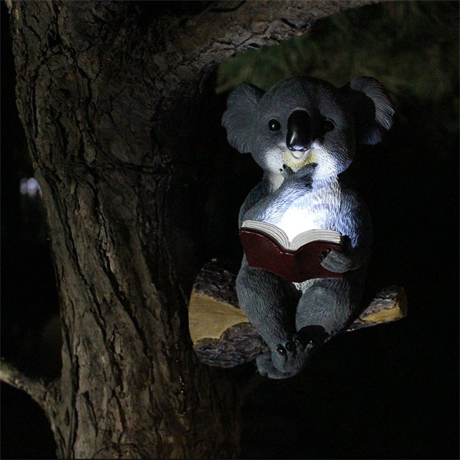 Clearance Desktop Ornament under $15,Solar Charging Baby Bear&Koala Reading Book Sculpture Resin Animal Statue Outdoor Decoration With Solar LED Lights Yard Art Sculpture For Yard Patio Porch De