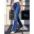 thumbnail image 5 of Women's High Rise Straight Leg Jeans Distressed Ripped Frayed Cuffed Roll Up Hem Stretch Denim for Casual Dark Blue, 5 of 6