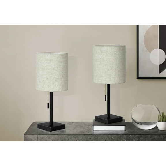 Noaman Set of 2 Contemporary Table Lamps 17"h, Black Metal with Beige Shade, USB Port, 40W Max Bulb, Perfect for Bedroom/Office/Living Room