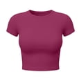 thumbnail image 6 of Otntypg Womens Short Sleeve Cropped Athletic T Shirts - Buttery Soft Summer Crop Tops Slim Fit Y2k Basic Solid Color Crew Neck Tees for Workout Going Out Tshirts, 6 of 7