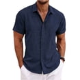 thumbnail image 2 of VV AVEORS Men'S Linen Short Sleeve Button Down Shirt Lightweight Breathable Business Casual Shirts Summer Beach Wedding Guest Tops Navy 2XL, 2 of 4